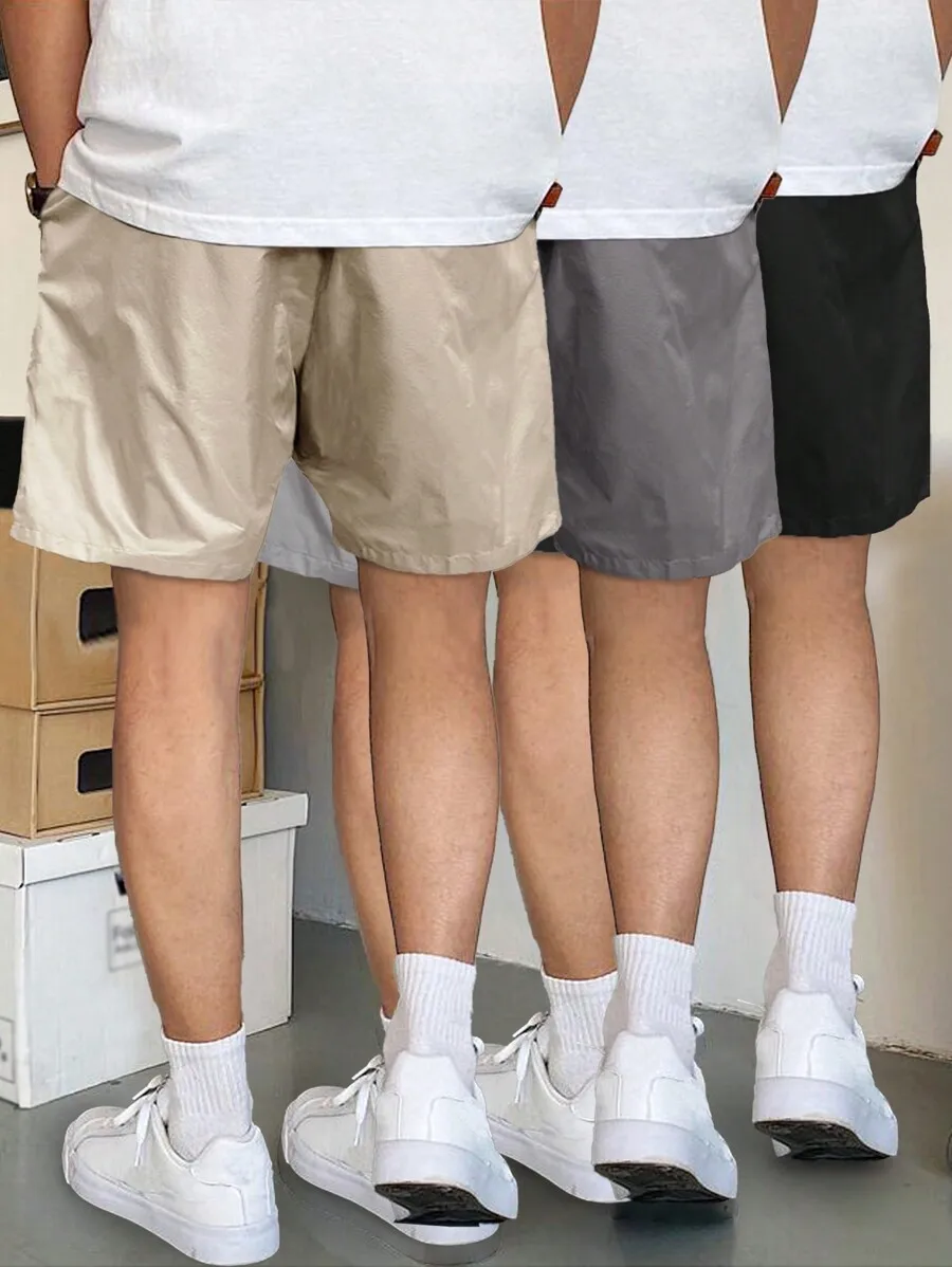 

3pcs Loose Fit Men Drawstring Waist Shorts With Slant Pockets Casual Jogger Shorts