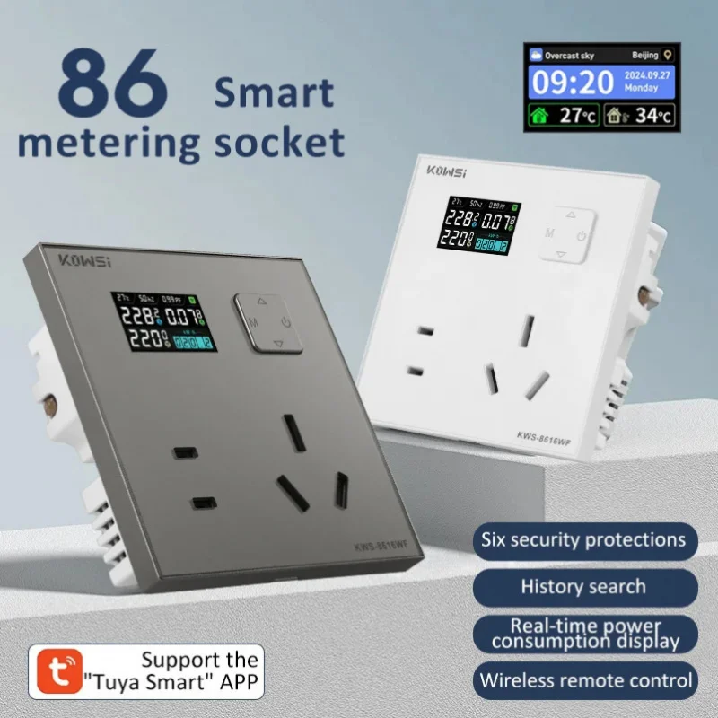 

Tuya Wifi 86-Type Smart Socket AC85-290V 16A Metering Socket, Mobile Phone Remote Power-Off Overvoltage Protection Wall Socket