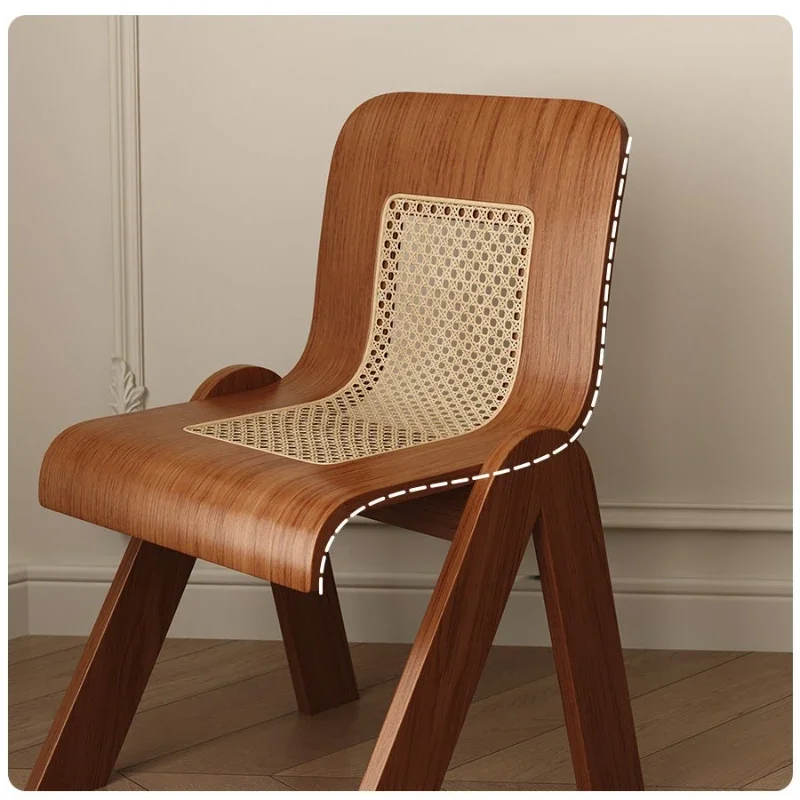 

Retro solid wood dining chair rattan casual home backrest chair, modern simple small apartment
