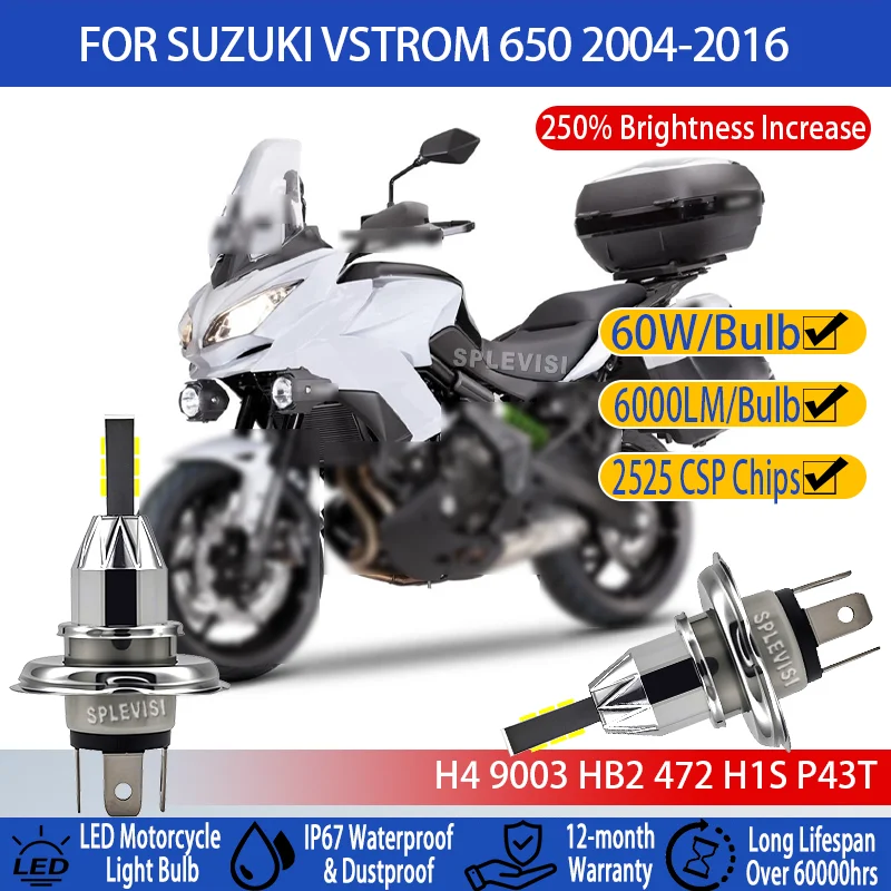 

6000LM светодиодный мотоциклетный фонарь с высоким люменом H4 для Suzuki Vstrom 650 2004 2005 2006 2007 2008 2009 2010 2011 2012-2016