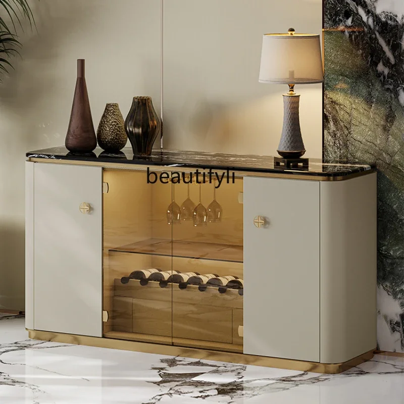 

Light Luxury Sideboard Cabinet Storage Organizer Post-Modern Marble Restaurant Glass Entrance Cabinet