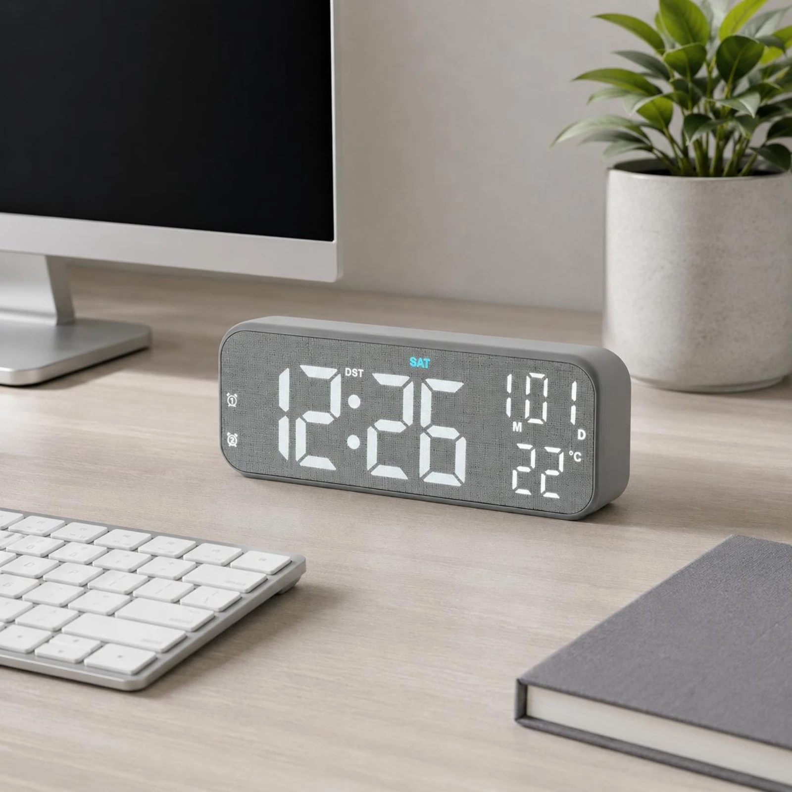LED Desk Desk Clock Modern Design Timekeeping Device Tabletop Decor Slim Profile