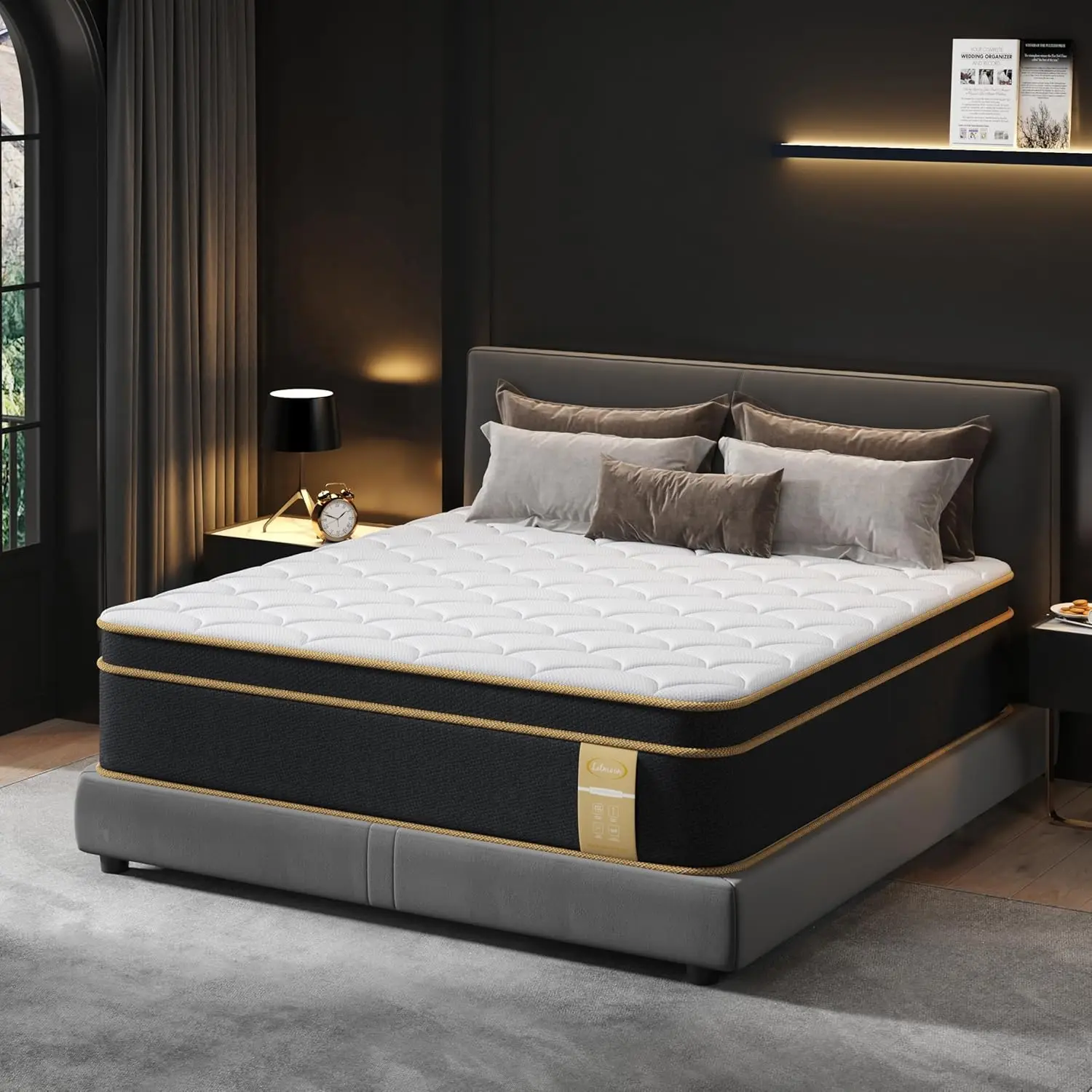 

Твердый матрас King Size [новая версия], 14-дюймовый гибридный матрас из гелевой пены с эффектом памяти, двуспальная кровать в коробке, облегчение давления и боли, сертифицированная