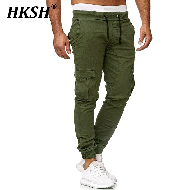 

HKSH 2024 Spring Summer New European Men's Tide Waistband Leggings Casual Pencil Pants Solid Color Safari Style Trousers HK1545