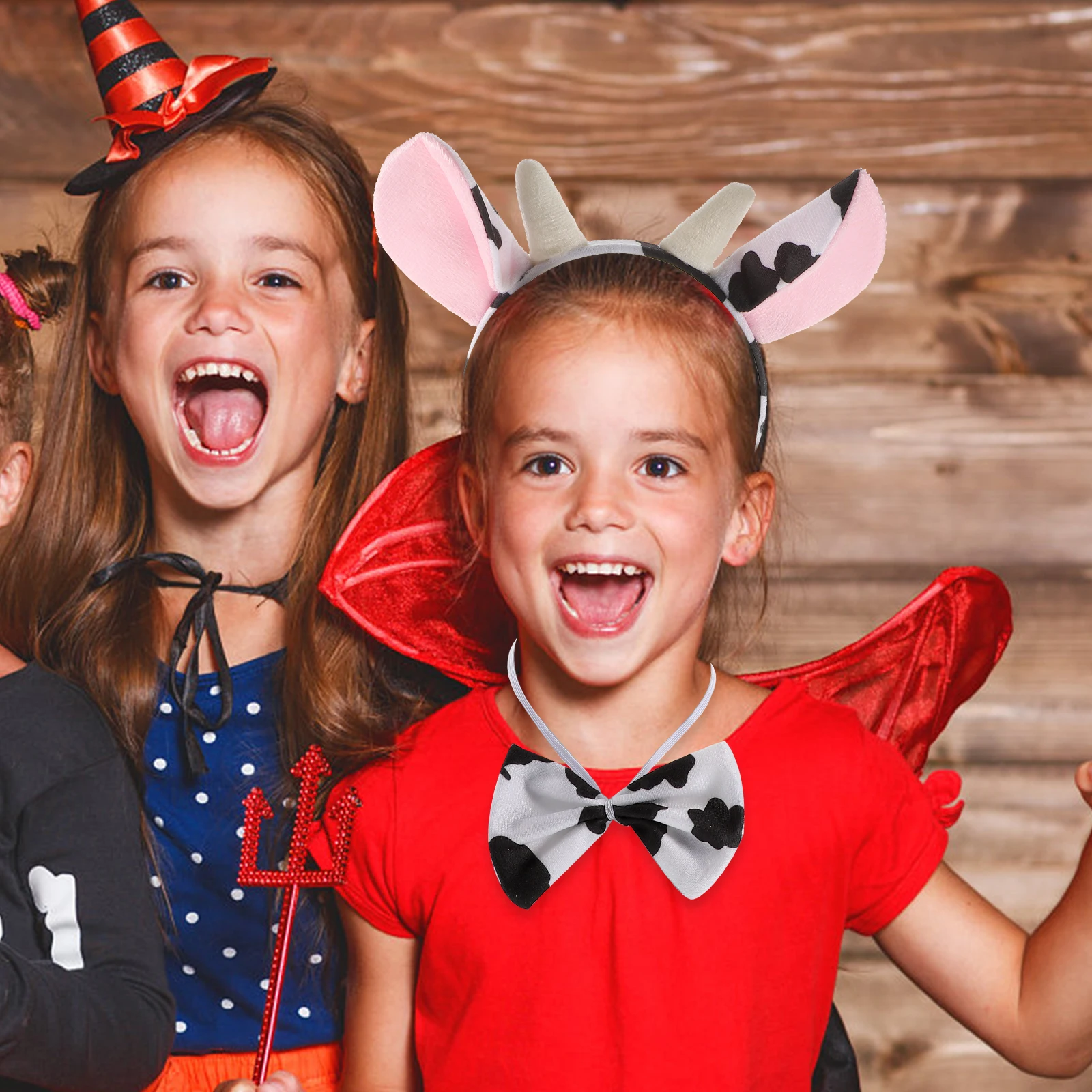 3Pcs Cow Costume Set Horns Headband Bow Tie Tail Premium Material Halloween Accessories Halloween Costumes