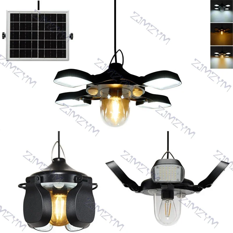 Foldable Solar Light Dual Color Indoor Outdoor Shed Light Rotation Design Waterproof 5 Modes Waterproof Pendant Lighting