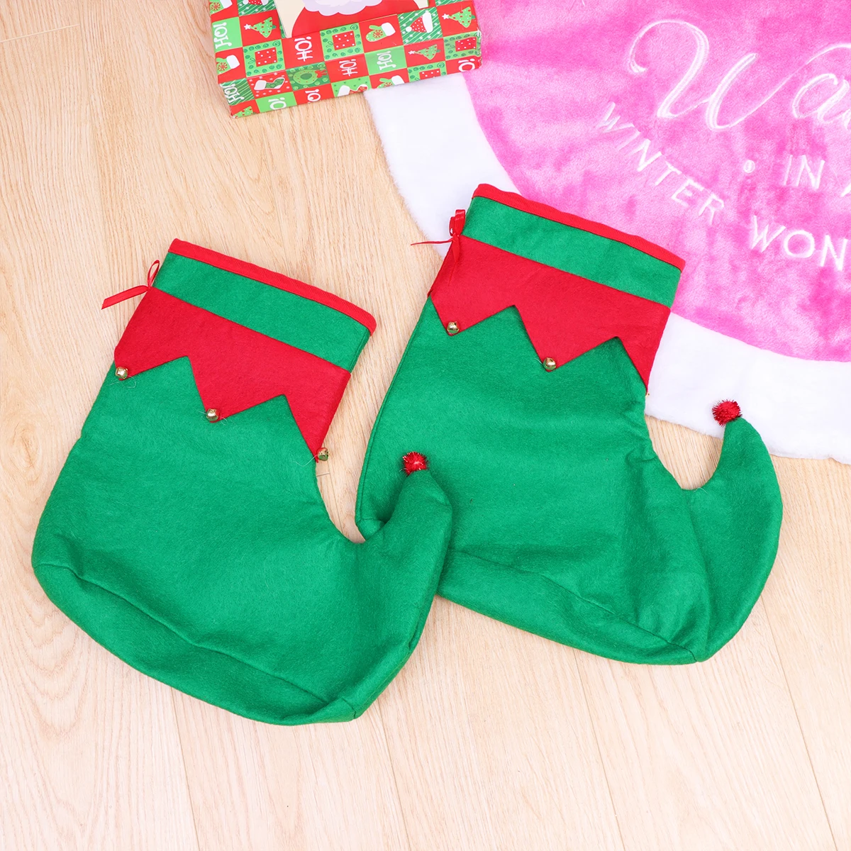 

Christmas Elf Hat Red Bells Comfortable Novelty Clown Accessories Party Photoshoot Festive Holiday Costumes Shoes