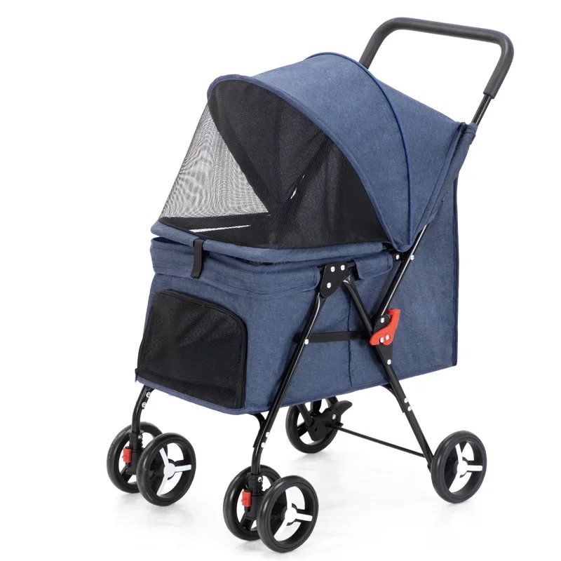 Pet Stroller Foreign Trade Dog Stroller Detachable Foldable Lightweight Material Small Medium Sized Teddy Dog Cat Pet Carrier