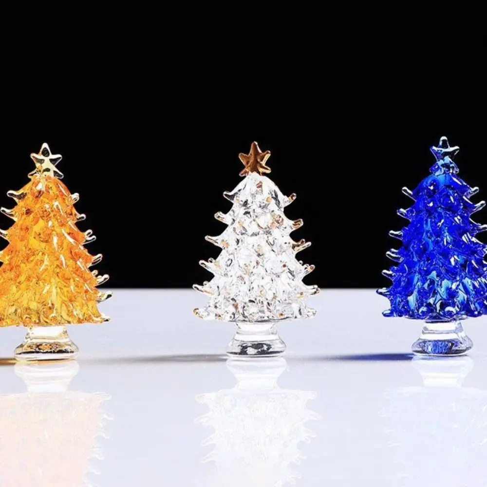 3D Kerstboom Kristal Boom Miniatuur Beeldjes Handgemaakte Glazen Presse-papier Standbeeld Collectible Creatieve Kamer Woondecoratie