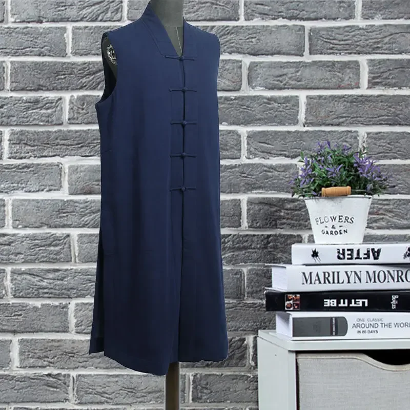 법복 코튼 린넨 얇은 불교 로브, 긴 조끼, 소림 승려 쿵푸 세트, 여름 무술 태극권 유니폼