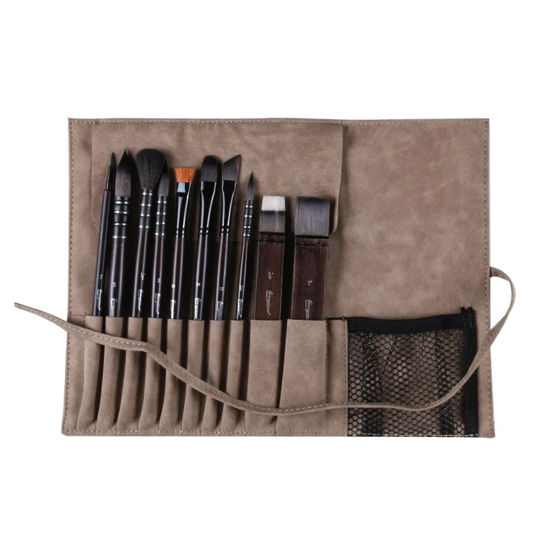 

10Pcs Set Watercolor Painting Brush Plush Pencil Case Art Brush Kit Oil Acrylic Brush Pen Student Supplies Simple Beginner Set