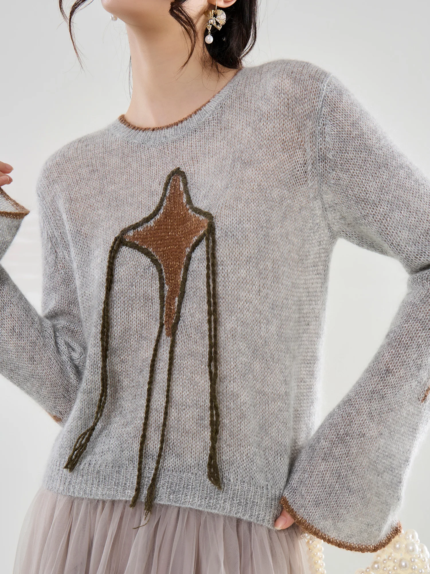 

Женский вязаный свитер Lazy Sle с круглым вырезом и вышивкой, осенне-зимняя новинка, теплый и модный