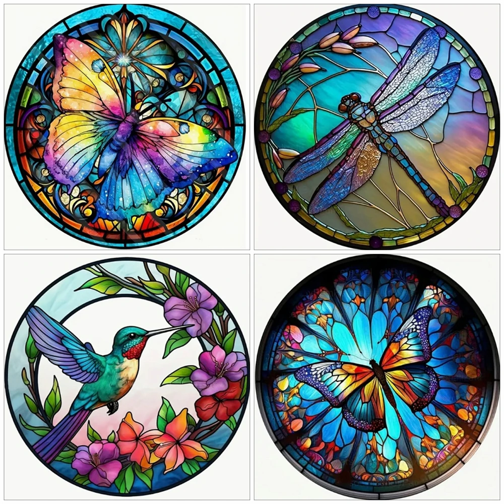 AZQSD 5D Diamond Painting Stained Glass Square Round Drill Embroidery Animal Butterfly Diamond Mosaic Bird Dragonfly Home Decor