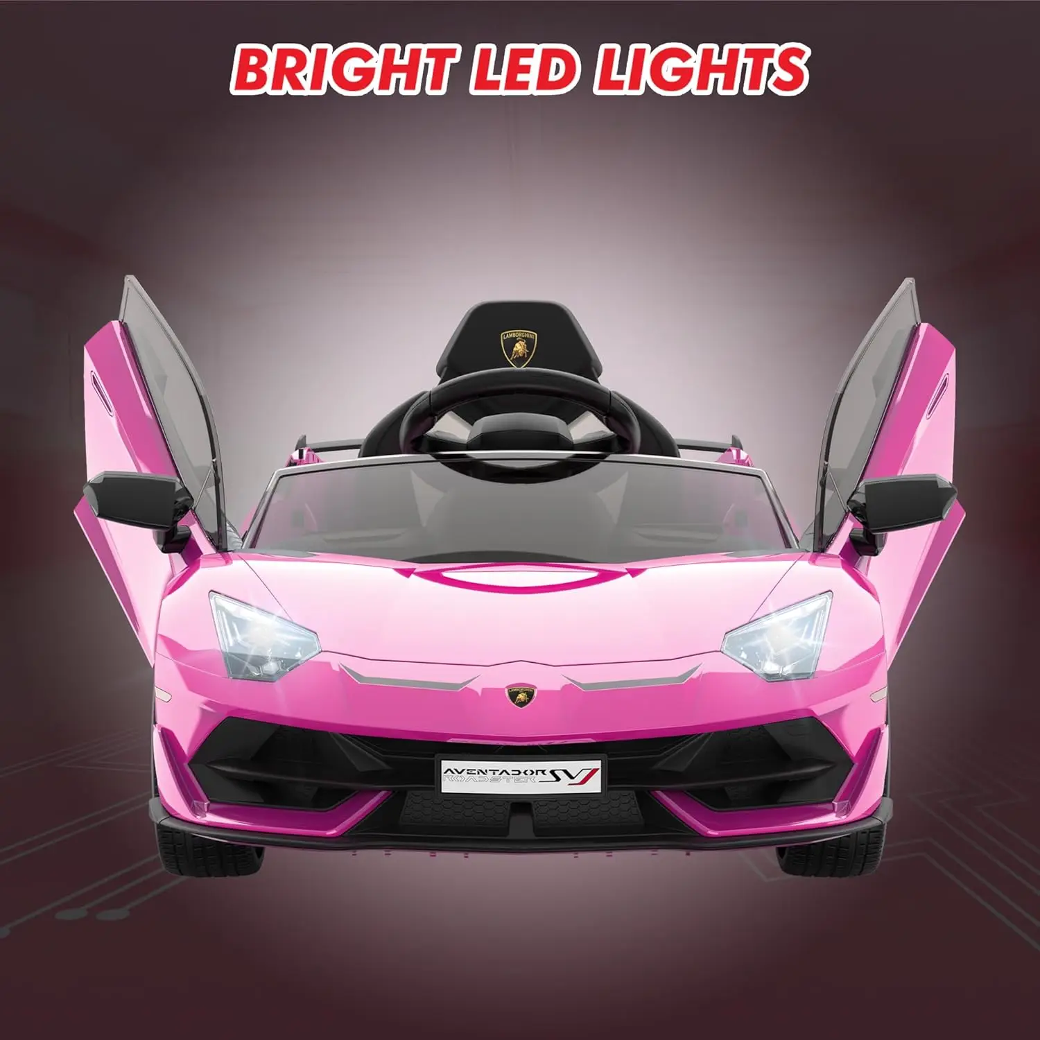12V Sports Car Ride-on w/Remote Control Bluetooth, Black | Hydraulic Swing Doors, Parent Remote + Kid Pedal Dual Control, Bluetooth/AUX/TF/USB Audio, Dual 25W Motors, 1-2H Playtime