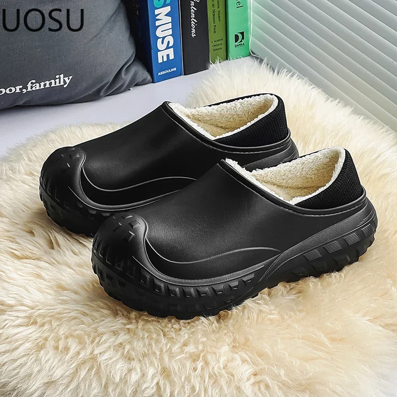 Couple Slippers Eva Slippers Velvet Thickening Soft Classic Lightweight Trendy All-match UOSU Main Push Winter Slipper for Men