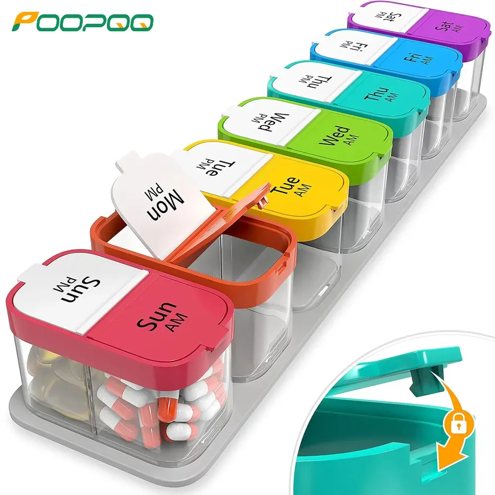 Large 7 Day Pill Organizer - 2 Times A Box Case XL Am Pm Container Holder Daily Medicines Weekly Medication Vitamin Organizers