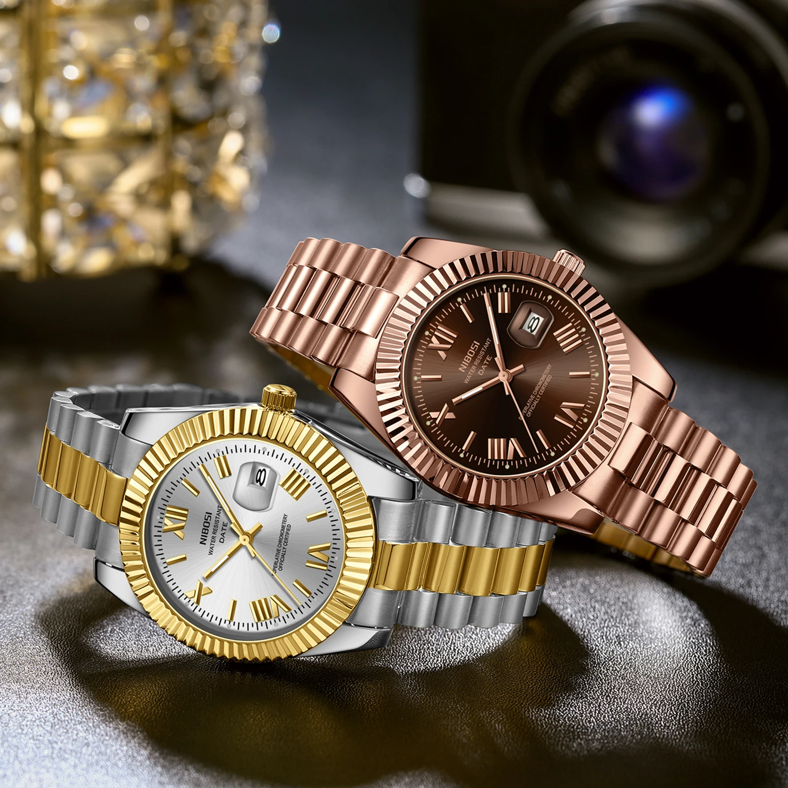 ساعة NIBOSI للرجال من أفضل العلامات التجارية الفاخرة كاجوال ساعة معصم كوارتز للأعمال من الفولاذ المقاوم للصدأ مقاومة للماء وساعة دور مضيئة للتاريخ
