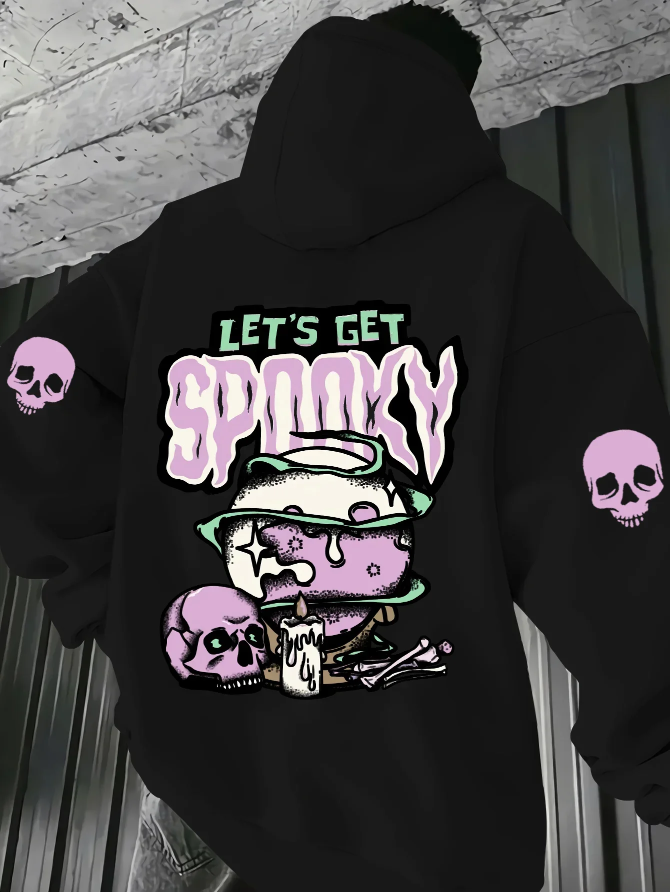 Let's Get Spooky Halloween Skull Back Print Hoodie Unisex Loose Streetwear｜Let's Get