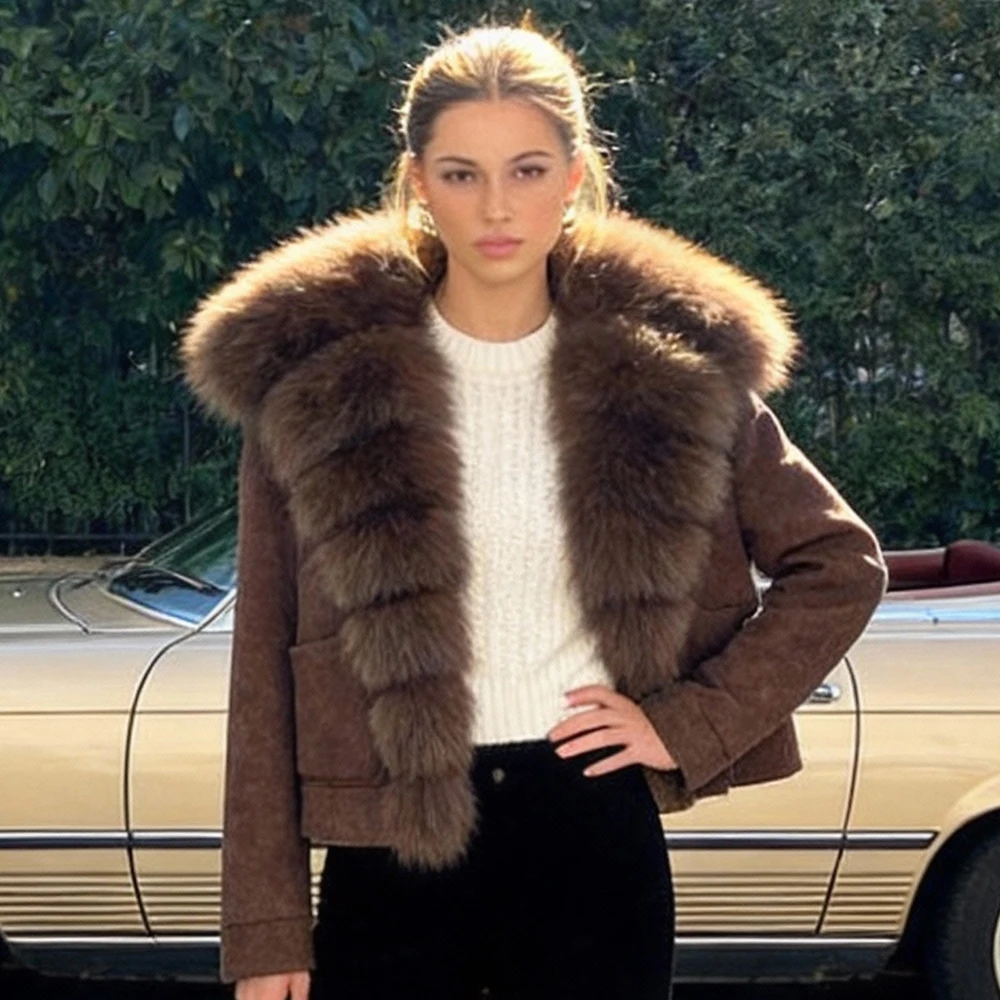 

Женское шерстяное пальто с натуральным мехом, элегантное, роскошное, модное, из шерсти и смесовых тканей, коричневое