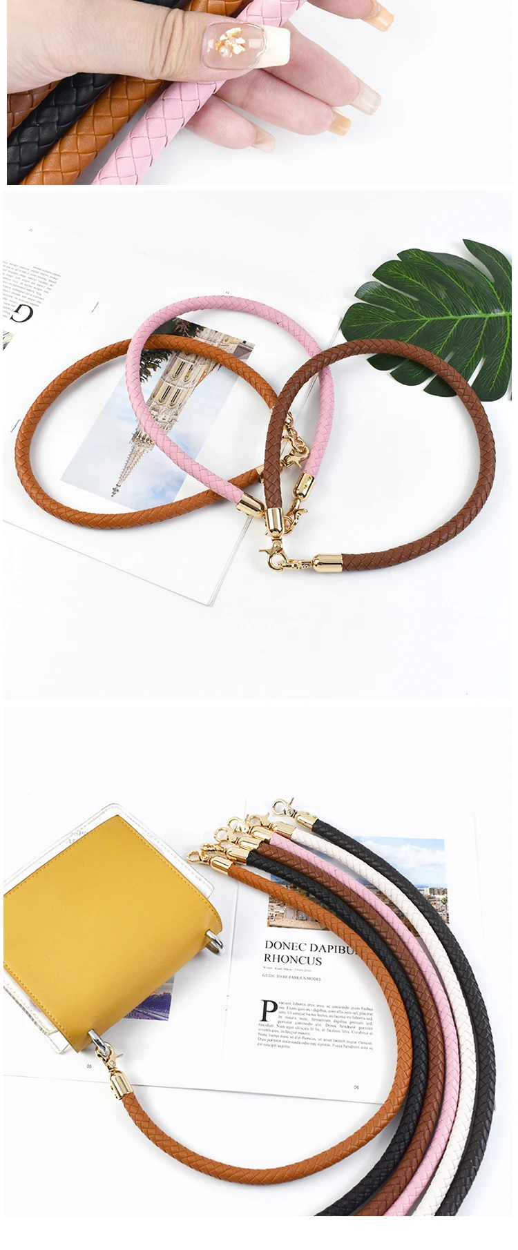 2Pcs 30/40/60mm Bag Handles Colored Replaceable Leather Shoulder Strap Fashion Handbag Weave PU Metal Buckle Accessories