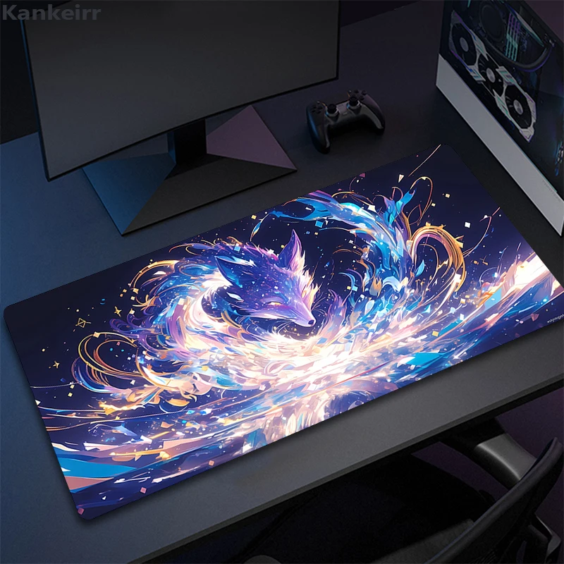 Pink Purple Fox Large Gaming Mousepad Gamer Mouse Pad 90x40 Office Long Table Accessories Mouse Mat Kawaii Desk Mat For Bedroom