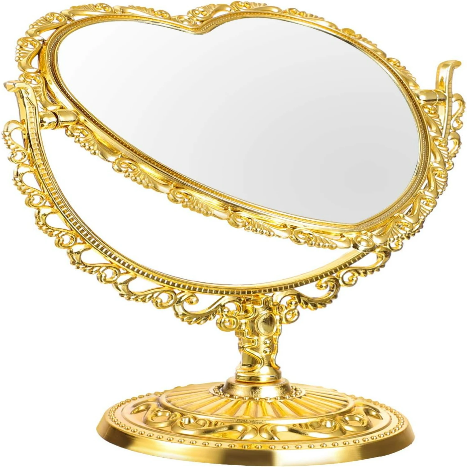 Golden Heart-Shaped Tabletop Vanity Mirror, Double-Sided 360° Rotation Magnifying Makeup Mirror for Clear Beauty Reflection, St