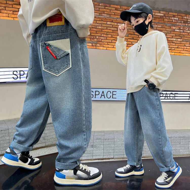 Korean Version Of Boys Street Dance Jeans Wide Leg Pants Children's Students Kid Jeans Denim Straight Leg Pants