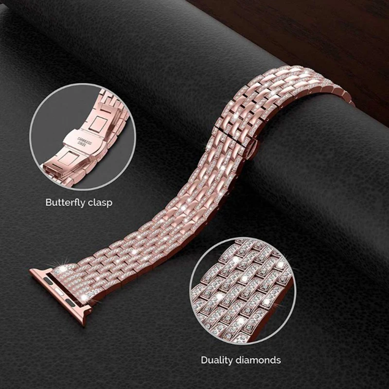 

Diamond Strap For Apple Watch Ultra2 Band 49/45/44/38/40/41mm Metal Belt For IWatch Series 10-42/46mm SE98765432 Ladies Bracelet