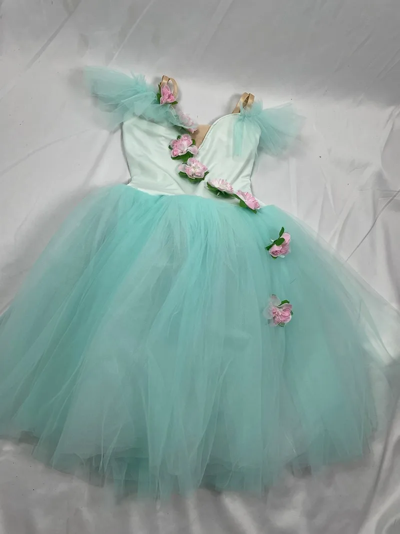 

Green Long Romantic Ballet Tutu Skirt Women's Ballet Costume Dance Performance Dress Girls Tulle Dance Wear