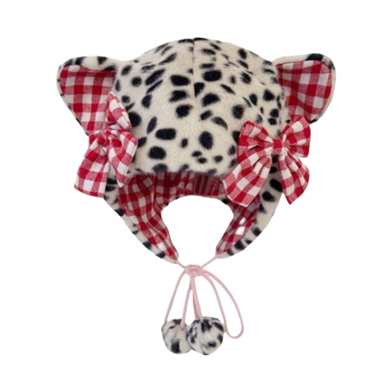 

Furry Leopard Hat with Ear Oversized Headgear Hat for Winter Outdoor Activity