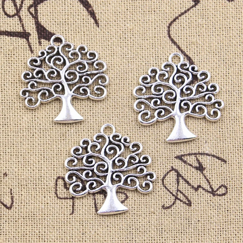 15pcs Charms World Peace Life Tree 26x26mm Antique Bronze Silver Color Pendants DIY Making Findings Handmade Tibetan Jewelry