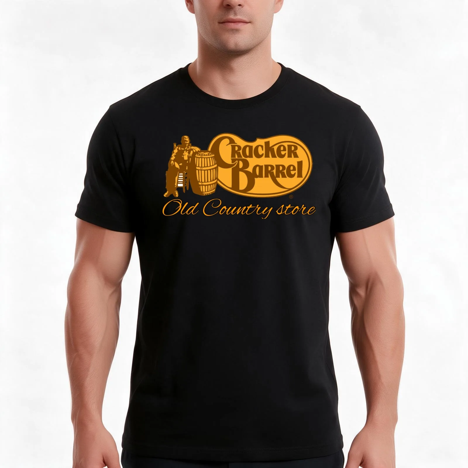 cracker barrel T-Shirt, Summer Casual Cotton Tee, Oversized Streetwear Tops, Vintage Graphic Print, Loose Fit Short Sleeve