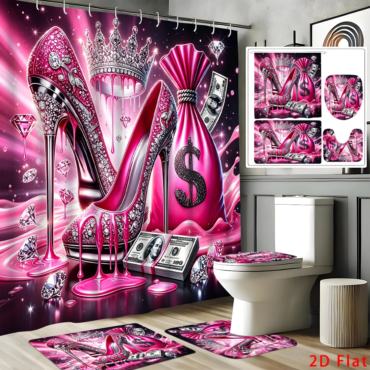 Pink Halloween Shower Curtain Pink Coquette Ghost Pastel Goth, Durable Waterproof Curtain for Bathroom Halloween Decor 12 Hooks