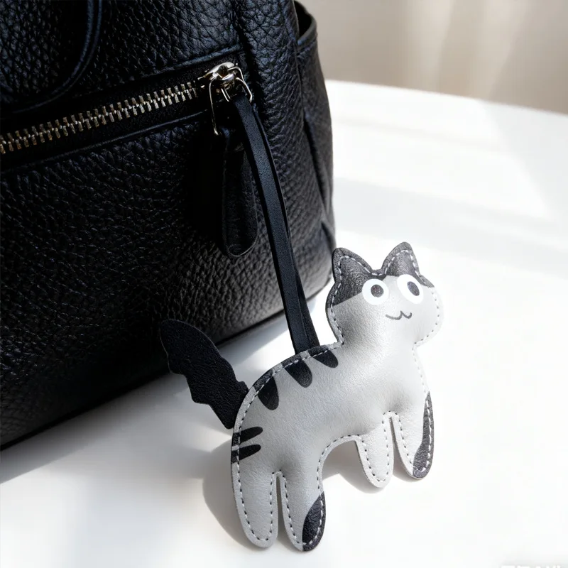 Cute Kitten PU Leather Backpack Charm, Next-Door Kitten Pendant, Clothing & Luggage/Bag Accessories, Small Ornaments