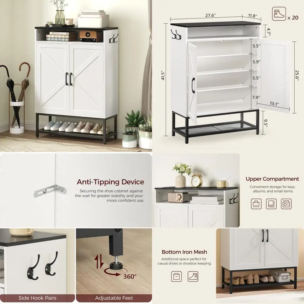 

6-уровневый шкаф для хранения обуви в стиле фермерского дома с дверцами, органайзер для прихожей, узкий отдельно стоящий дизайн, скрытое решение для хранения