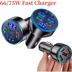 66/75W USB Car Charger Type C Fast Charging Phone Adapter For Xiaomi Samsung iPhone Charger Car Adapter Socket Cigarette Lighter