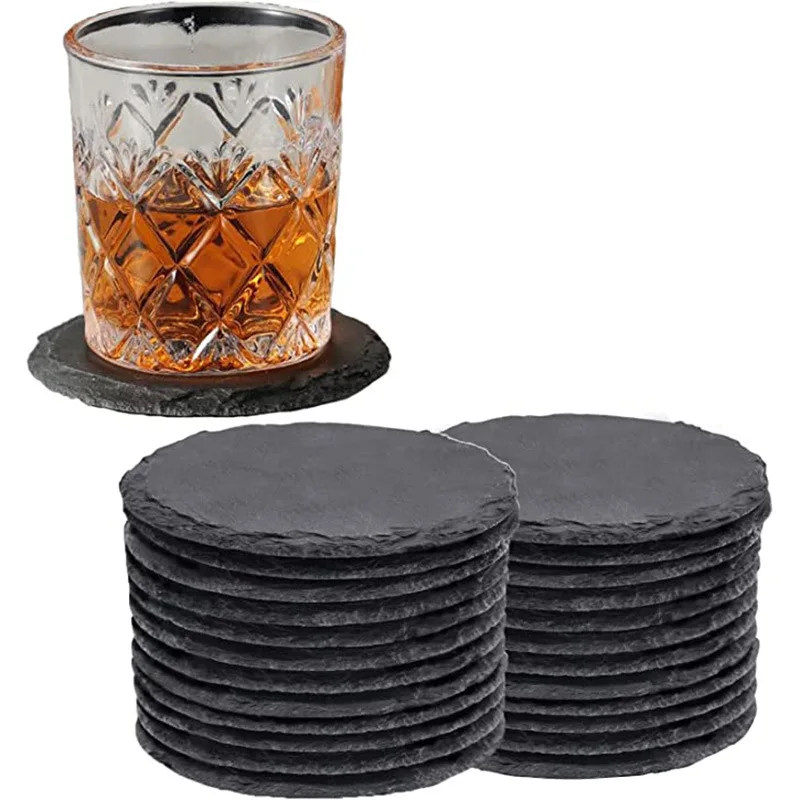 Natural Round Slate Coasters Creativity Solid Color Natural Stone Coasters for Coffee Table Home Bar Stone Cup Coaster