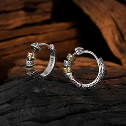 ANENJERY Thai Silver Splicing Color Hoop Earrings for Women Buckle Niche Design Cool Earrings Jewelry