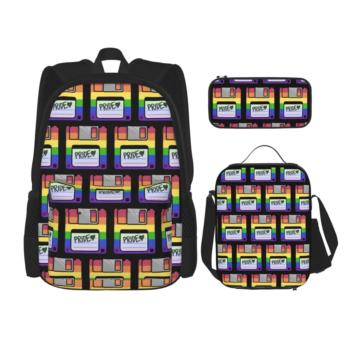 

Pride Floppy Disk Backpacks Boys Girls Bookbag Students School Bags Kids Rucksack Lunch Bag Pen Bag Three-Piece Set