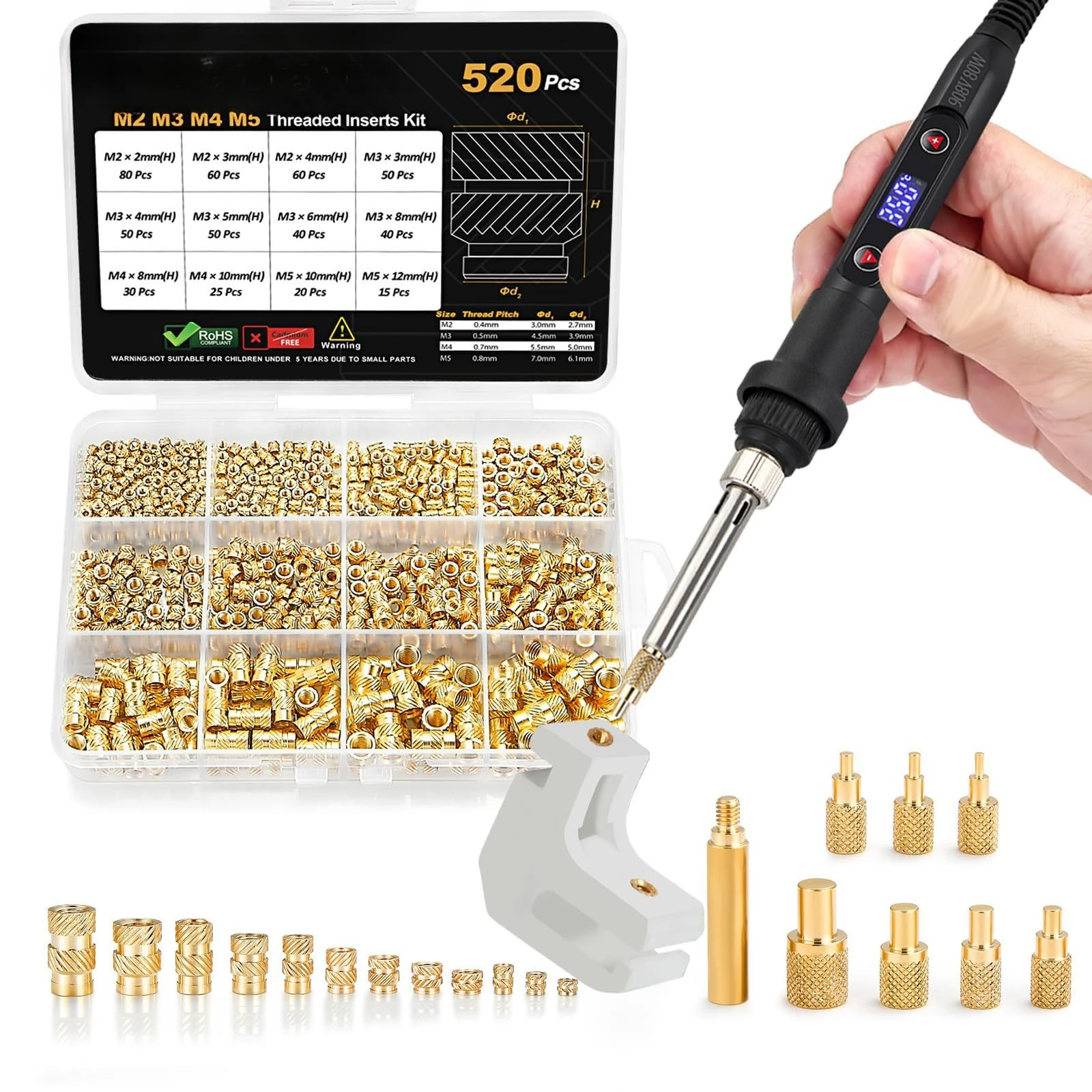 Hot melt plug-in tool set 80W electric soldering iron Hot melt plug-in tool contains 520 brass plug-ins