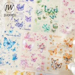 JIANWU Flower Butterfly Series Vintage Landscaping Material Collage PVC Transfer Sticker Creative DIY Journal Stationery