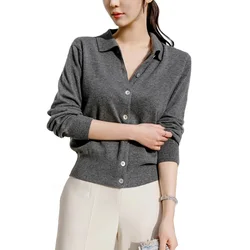 Cardigan Polo lavorato a maglia impreziosito maglione con colletto abbottonato donna M-XL