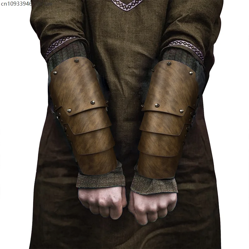 2 قطعة فايكنغ القرون الوسطى 4-layer المعصم دعامات Steampunk درع الذراع Vambrace فايكنغ القراصنة فارس القفاز معصمه براكر تأثيري