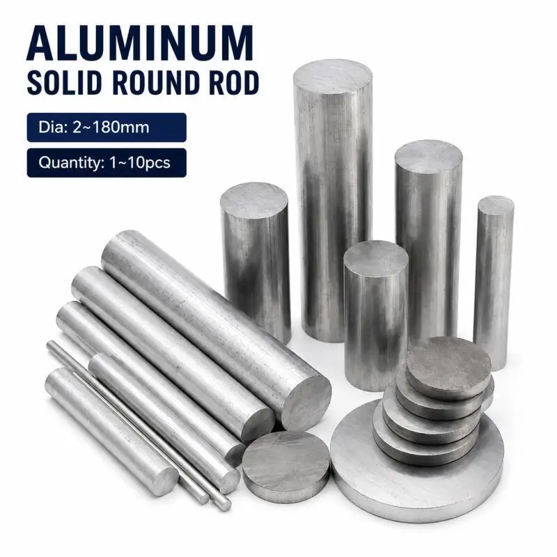 1~10pcs 6061 Aluminum Solids Round Rod Bar, Dia 2-180mm Length 20-500mm, Solids Metal Stock for DIY Lathe Tool