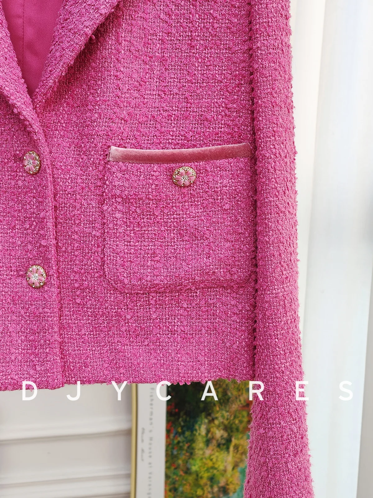 معطف صوفي خشن أحمر وردي جديد متعدد الاستخدامات بياقة مقاس كبير