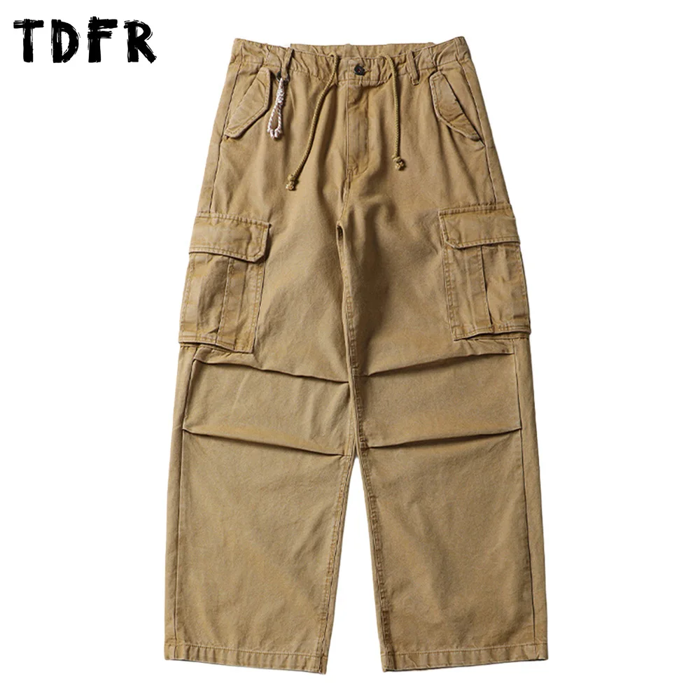 

Брюки-карго в стиле ретро с несколькими карманами, мужские потертые плиссированные брюки в стиле сафари, мешковатые широкие брюки с эластичной резинкой на талии, мужские брюки