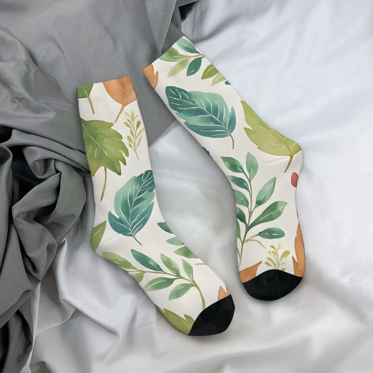 Chaussettes de compression en élan pour hommes, motif de feuilles sans couture, fleurs colorées et feuillage, chaussettes d'équipage de qualité Harajuku