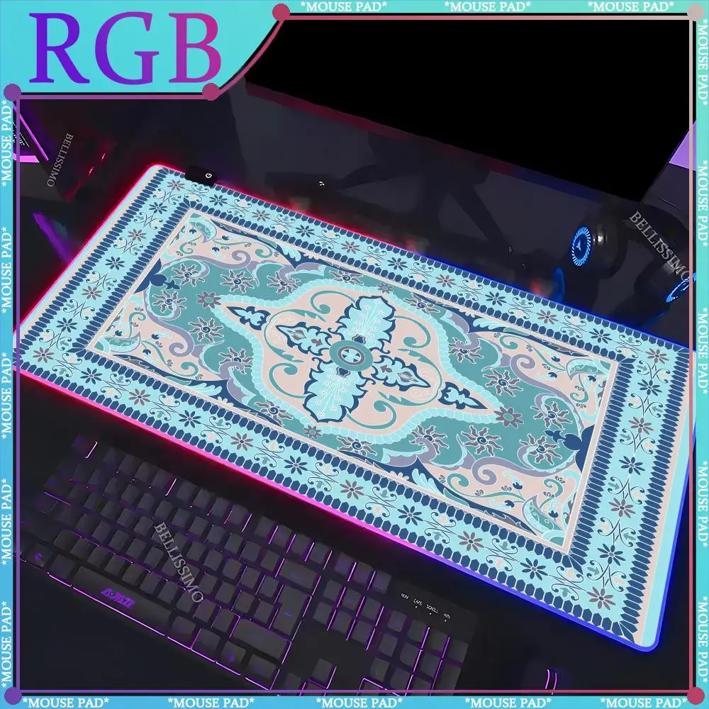 RGB Persian carpet large XXL mousepad prayer rug pattern rubber table mat LED computer accessories luminous non-slip mouse pad