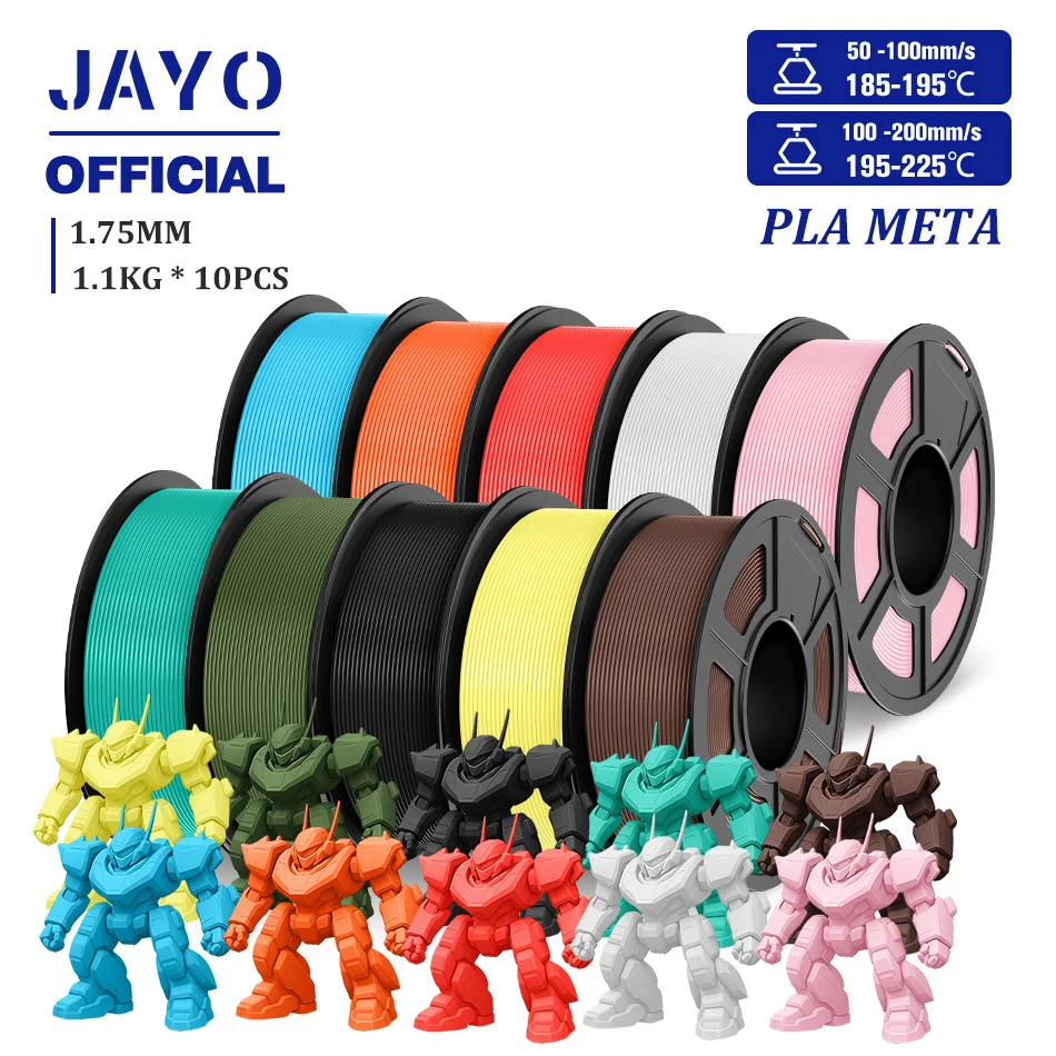 

JAYO PLA Meta 3D Printer Filament 1.75mm High Flow PLA 3D Filament 1.1KG*10Rolls Neatly Wound 3D Printing Filament Fit Most FDM