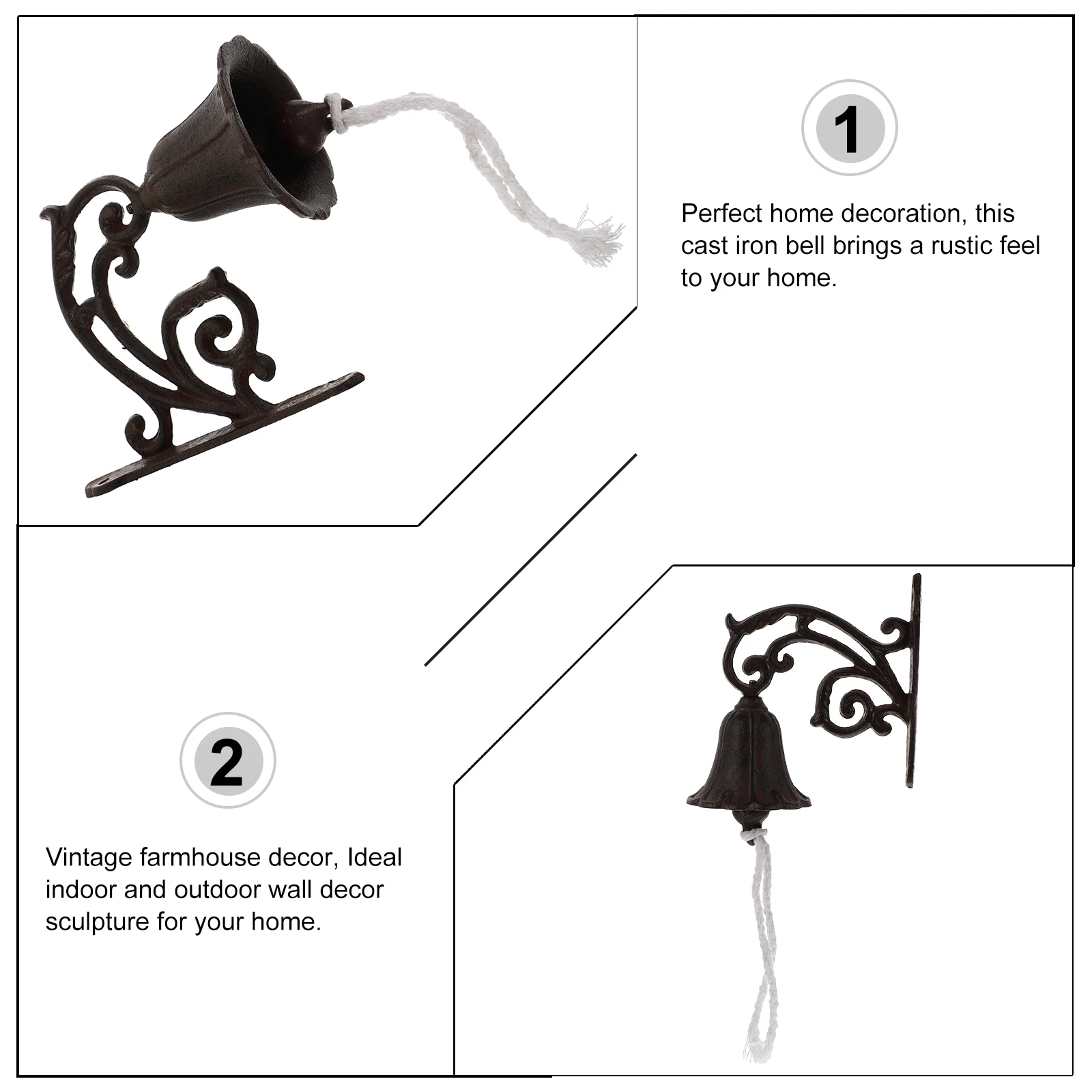 

Wall Mounted Metal Doorbell Cast Iron Chime Decorative Bell Vintage Farmhouse Home Decoration Garden Decor Durable Coated Finish
